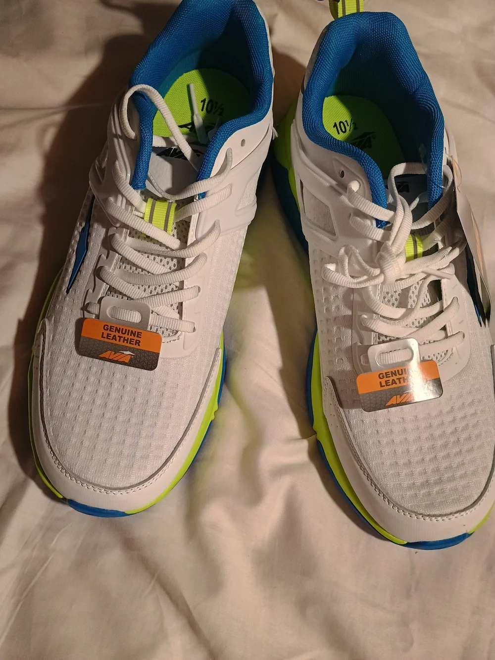 Avia White Athletic Shoes with Blue & Neon Green Accents